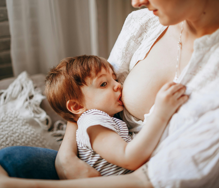 Breastfeeding toddler with teeth